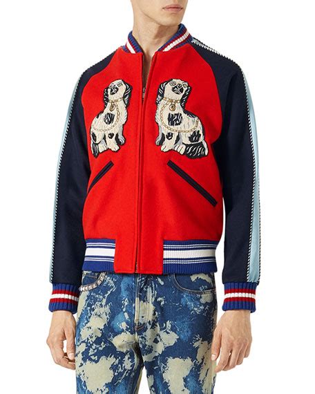 gucci king charles spaniel dog bomber jacket red|Gucci King Charles Spaniel Sylvie Web Accent Bomber Jacket.